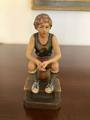 Wood Carved Vtg? Basketball Boy Player  Figurine Statue 5” March Madness Nick • £23.13