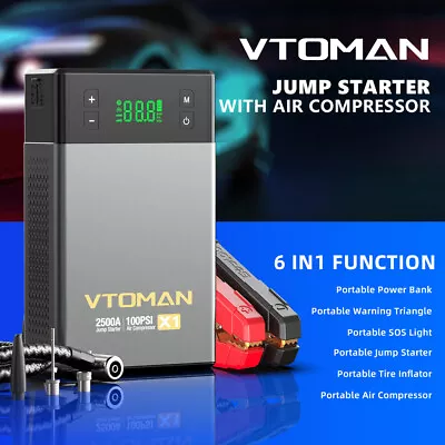 VTOMAN 2500A Car Jump Starter With Air Compressor 12V W/100PSI Battery Booster  • $149