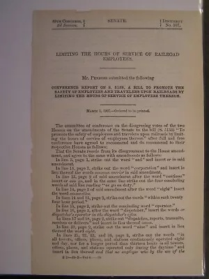 Government Report 1907 Limiting The Hours Of Service Railroad Employees Safety • $22