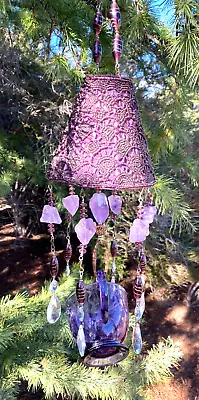 Vintage Purple Sugar Bowl & Amethyst Quartz Suncatcher Mobile  Patio Yard Art • $65