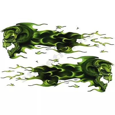 Flaming Green Skull Set Decals Stickers MOTORCYCLES CAR • $20.98