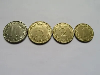 Yugoslavia Coins 10 + 5 + 2+1 Dinars Eastern Europe Circulated Coinage 1984 - 86 • £2.99