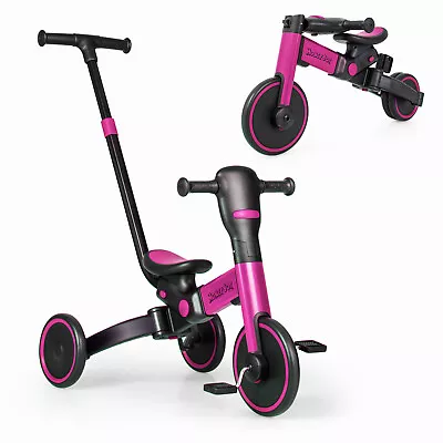 4-in-1 Kids Tricycle Toddler Trike W/ Foldable Design For 4 Types Of Use Pink • $62