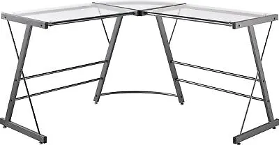 L-Shaped Computer Desk Workstation Glass Top Gaming Laptop Table Home Office US • $112.49