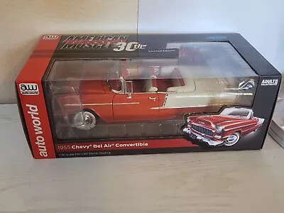 Auto World 1955 Chevy Bel Air Convertible Red & White Boxed New 1:18. • $89.99