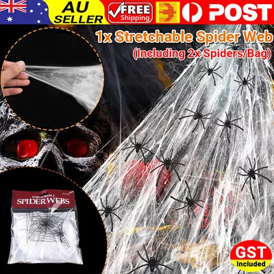 Stretchable Spider Web Spooky Halloween Party Ghost Decoration +2 Spiders Scary • $3.99