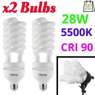 X2 Bulbs 28W Photo Studio Light Daylight Lamp Continuous Lighting E27 230V 5500K • £14.99