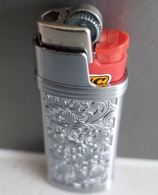 Solid Silver Lighter Case Fits Mini Bic Lighter  Included Elegant • $16.95