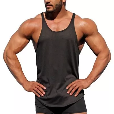 Men Bodybuilding Stringer Tank Top Y-Back Gym Fitness Workout Training T-Shirt • $9.55