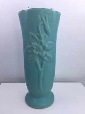 Vtg - Van Briggle Turquoise Art Pottery Vase 9” Flower & Bud (i977)  • $135