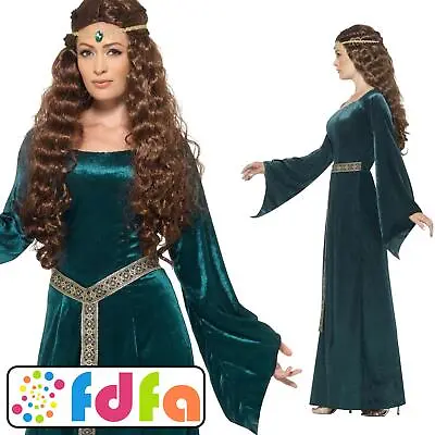 Smiffys Green Medieval Maid Marion Robin Hood Adults Ladies Fancy Dress Costume • £21.29