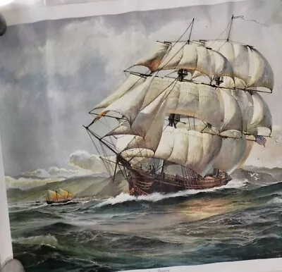  William Frederick Mitchell Naval / Merchant Ship LITHO On CANVASS 24 X 28 • $44.99