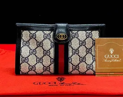 Auth GUCCI Sherry Line Long Wallet Purse GG PVC Leather Navy Vintage • $328