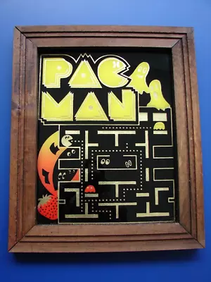 Vintage 1980 Carnival Prize Mirror Fair Framed Foil Glass NOS Pacman Wood Frame • $85