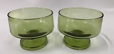 2 Vintage Green Glass Bowls Old Pedestal Dessert Dishes Bowls • $20