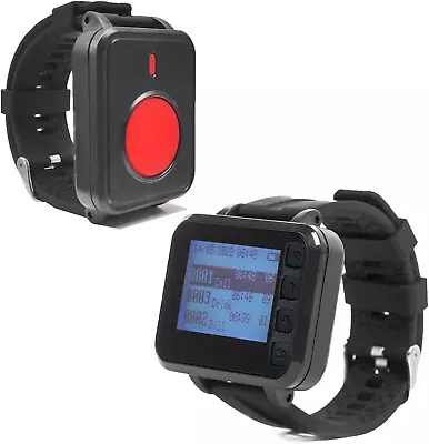 Personal Alarm Wireless Elderly Caregiver Pager 1 Panic Button  1 Receiver Watch • £35