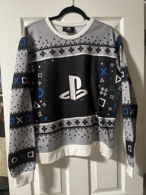 $7 • Buy Playstation Sweatshirt Mens Large Gray PS Ugly Sweater Christmas Holiday