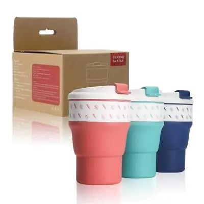 550ML Foldable Coffee Tea Cup Silicone Collapsible Portable Travel Coffee Bottle • £9.44