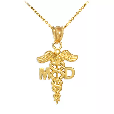 14k Gold Medical Doctor MD Caduceus Charm Pendant Necklace • $167.99