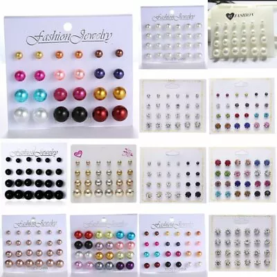 Fashion Pearl Crystal Ear Stud Earrings Set Rhinestone Women Charm Jewelry Gifts • $1.21