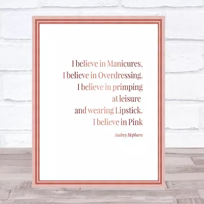 Audrey Hepburn Manicures Quote Print Poster Rose Gold Wall Art • £8.29
