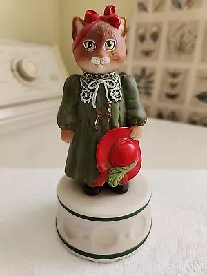 Vintage Schmid Cat Music Box (Girl In Green Dress With Red Hat) • $12.99