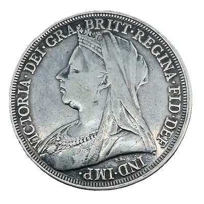 Great Britain 1897 LX  .925 Silver Crown Queen VICTORIA VF/XF Coin KM#783 Rare. • $249.95