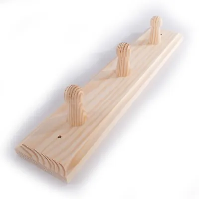 3 Pegs Wooden Coat Rack Hooks Holder / Wall Mounted Hanging Crafts Plain Wood • £7.99