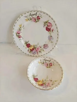 3 Vintage Royal Albert England Bone China  APRIL Salad Dish Plates & Small Bowl • $31