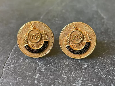 Vintage USS Steel Corp Cufflinks 30 Yrs Gold Tone & Black Enamel Employee U.S. • $12.99