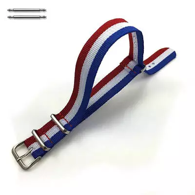 Red White Blue Stripes One Piece Slip Through Nylon Watch Band Strap Buckle #16 • $9.95