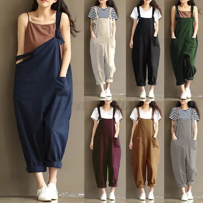 $26.59 • Buy ZANZEA Womens Bib Dungaree Square Neck Romper Jumpsuit Loose Long Pants Overalls