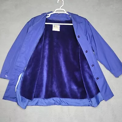 London Fog Women’s Coat Size 16 Blue Faux Fur Zip Liner Midi Long Jacket Vintage • $22.50