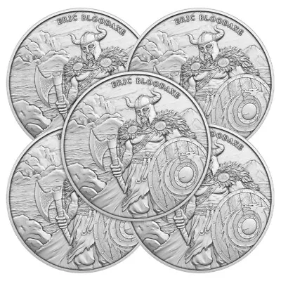 Lot Of 5 - 1 Troy Oz Eric Bloodaxe Design .999 Fine Silver Round • $154.16