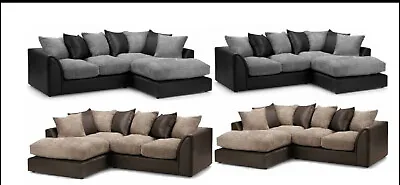 £369 • Buy   Jumbo Cord & Leather Corner Sofa Suite Set  Black &Grey Brown & Beige 