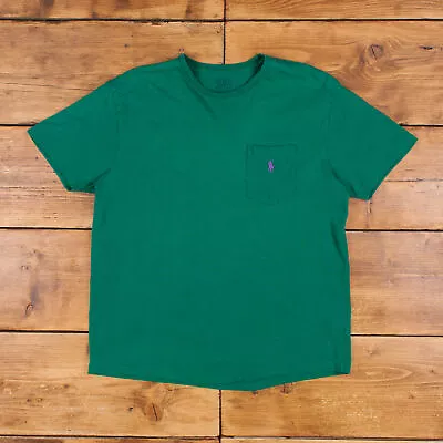 Ralph Lauren Single Stitch T Shirt Logo M Pocket Green Tee • £24.99