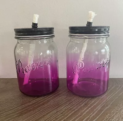 Set 2 Mason Canning Preserves Jar Oil Lamps Rustic Farmhouse Torch Purple • $14