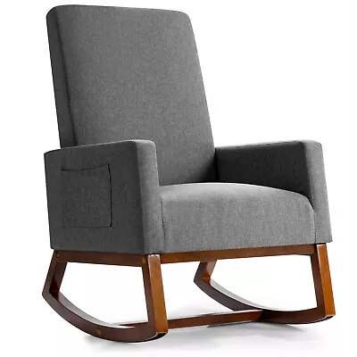 Mid Century Retro Fabric Upholstered Massage Rocking Chair Home Armchair Gray • $164.99