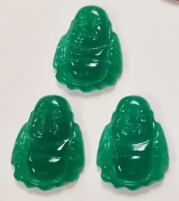 6 VINTAGE JADE GREEN GLASS BUDDHA 14x11mm. CABOCHON CAMEOS E481 • $4.49