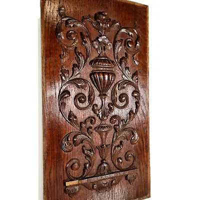 Scroll Leaves Wood Carving Panel 23.82 In Antique French Architectural Salvage • $169