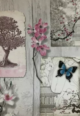£14.99 • Buy Fresco Oriental Notes Wallpaper Pink Purple Japanese Tree Butterfly Flower