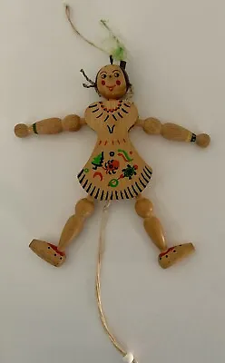 Vintage Austria Wooden Jumping Jack Toy Pull String Puppet Indigenous Woman • $17.98