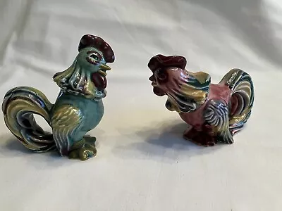 Ceramic Arts Studio Fighting Cocks Salt Pepper Shaker Set Multicolor 1949 USA • $25