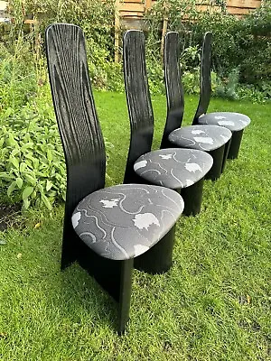 Four Vintage 80s G Plan High Back Black Ash Dining Chairs • £280