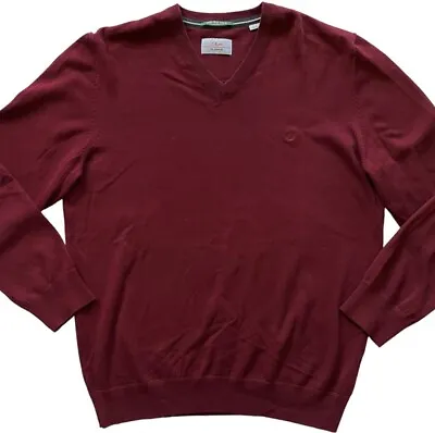 S OLIVER Mens XL Sweater Red Burgundy X Large V Neck Long Sleeve Pullover • $9.95