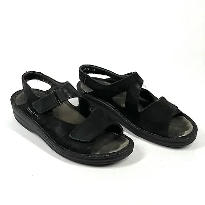 Mephisto Mobils Sandals Size EU 40 US 10 Black Leather Slingback Wedge Shoes • $39.99