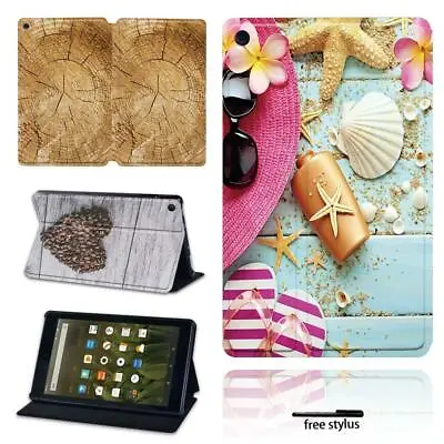 £7.99 • Buy Wood Patterns Leather Stand Cover Case For Amazon Kindle Fire 7 / HD 8  / HD 10 