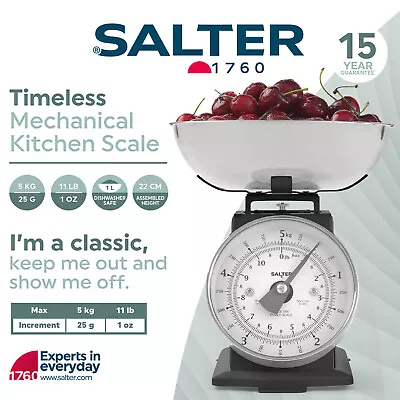 Salter Kitchen Scale Timeless Mechanical 5 Kg Capacity Dishwasher Safe Bowl • £17.89