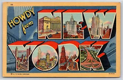 New York City~8 Major Buildings~Large Letter Vintage Linen Postcard • $3.70