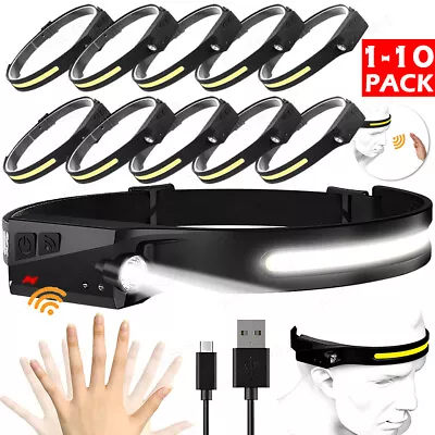 Lot COB LED Headlamp Headlight Torch Work Light Bar Head Band Lamp USB Charging • $48.10